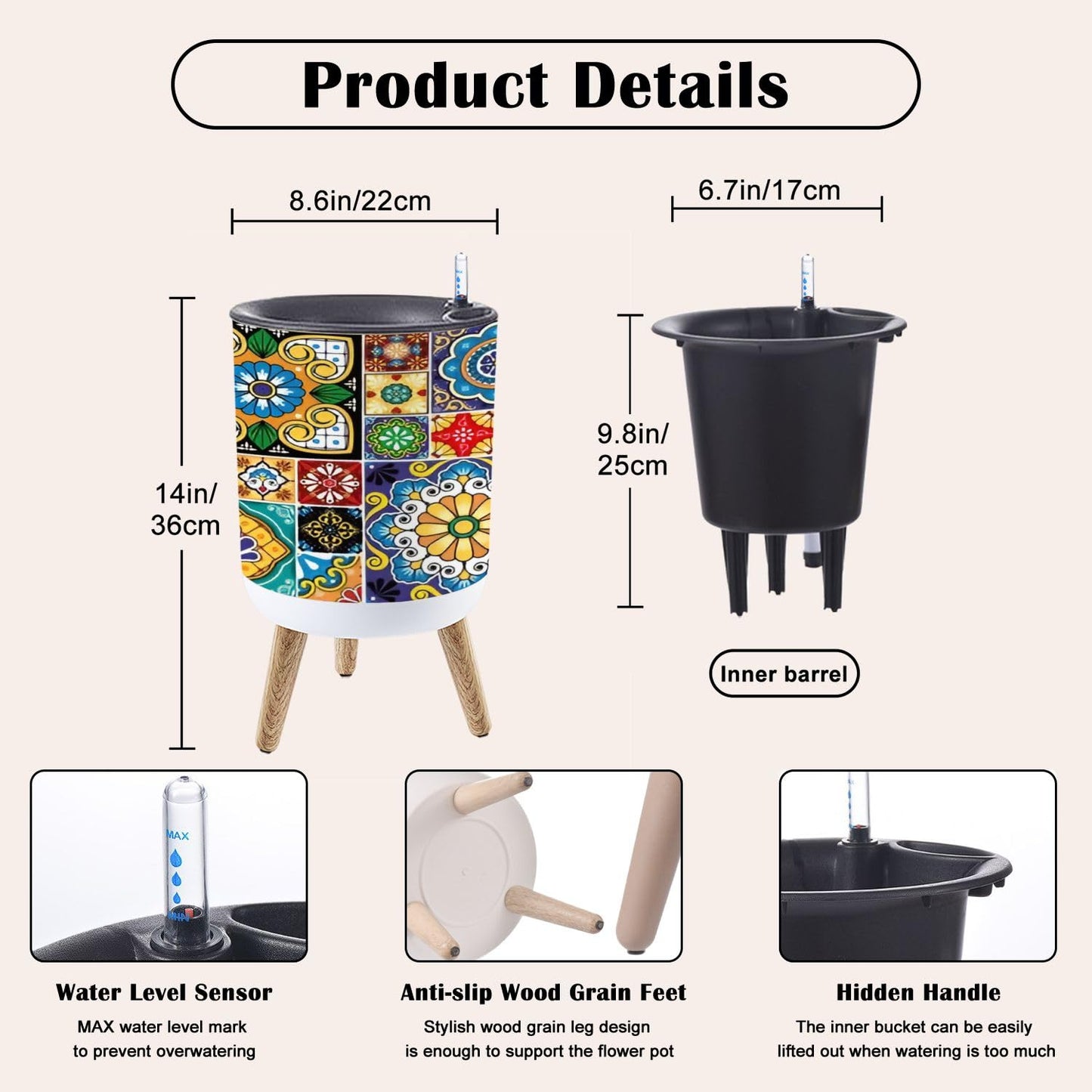 GDYAONCA Plants Flower Pot Mexican ceramic talavera tiles big collection retro seamless for Plant Pots with Stand Indoor Outdoor Plant Stands for Planting Corner Living Room Balcony Garden Patio