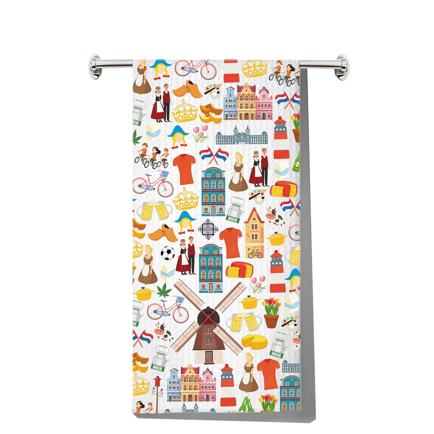 G2TUP Dutch Windmill Hand Towels Dutch Canal Houses Gifts Netherlands Kitchen Towels Tulips Dam Square Building Gifts Holland Culture Gift (Milkdanche kt)