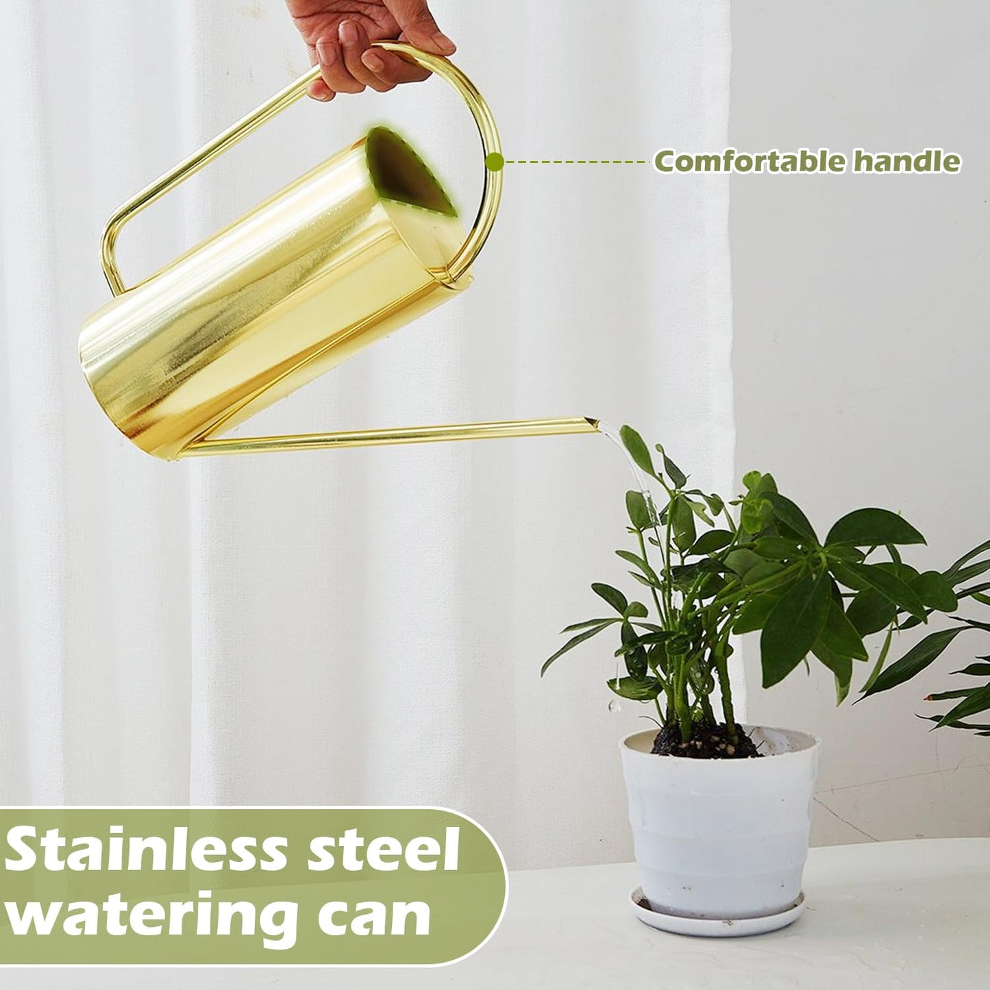 Chemlliy Watering Can for Indoor Plants, 50 oz/1.5L Stainless Steel Watering Can Pot with Long Spout, Garden Watering Cans with Comfortable Handle for Indoor House Plants Bonsai Flower Decorative