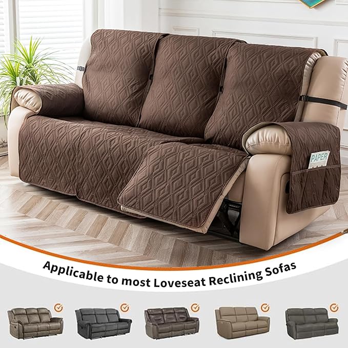 Genina Waterproof Reclining Couch Cover 3 Seat, Recliner Sofa Covers Non-Slip