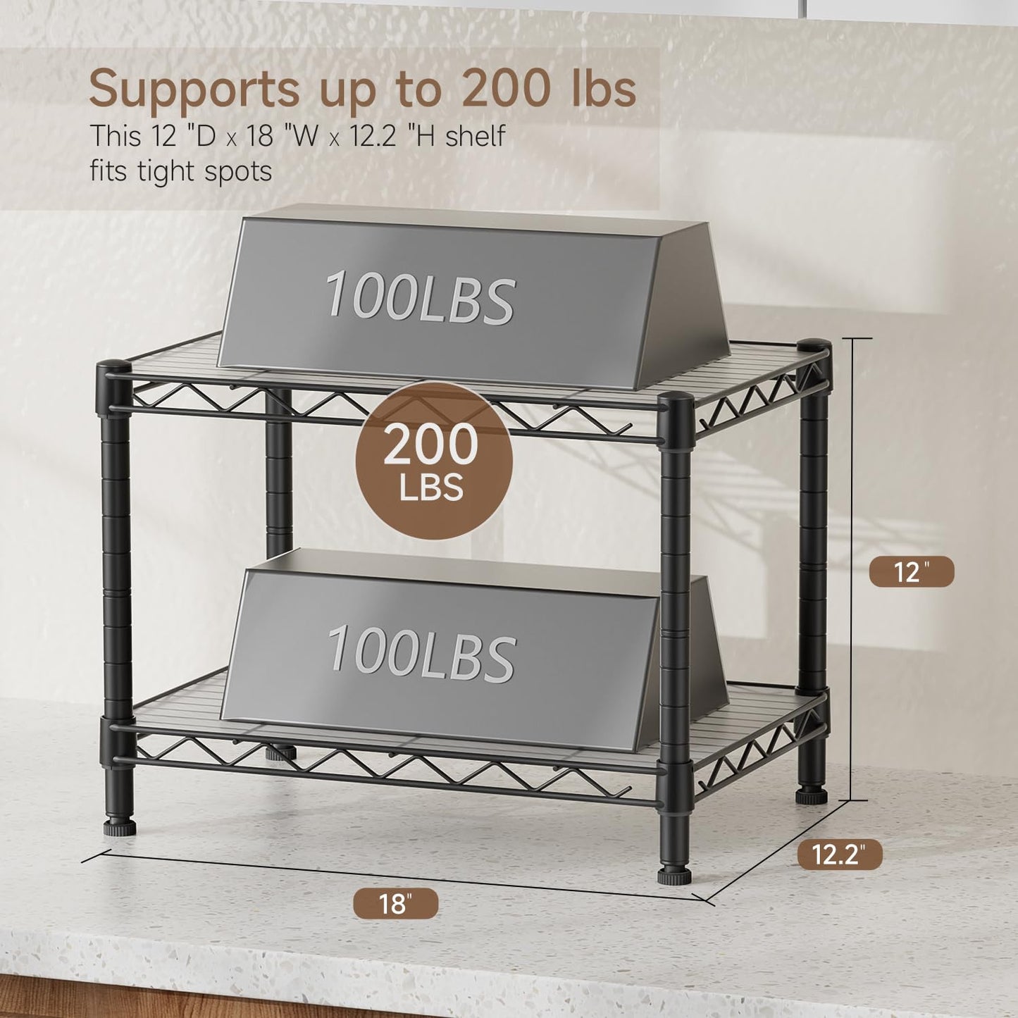 Golpart 4 Tier Shelves Storage Shelf Wire Closet Bathroom Organizers Metal Pantry Kitchen Garage Shelving Unit Laundry Room Organization Home Rack Net Basket Black with Wheels 14”D X 24”W X 48.9”H