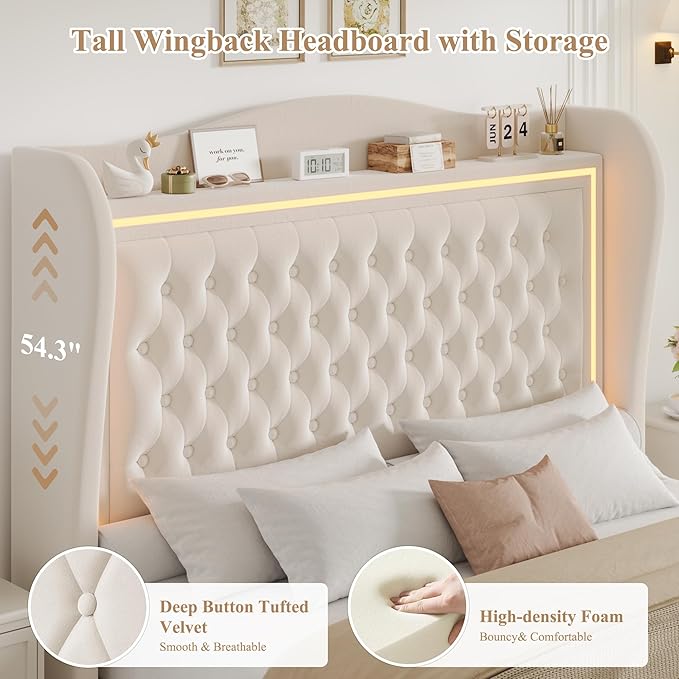 Queen Bed Frame 55" Tall Headboard