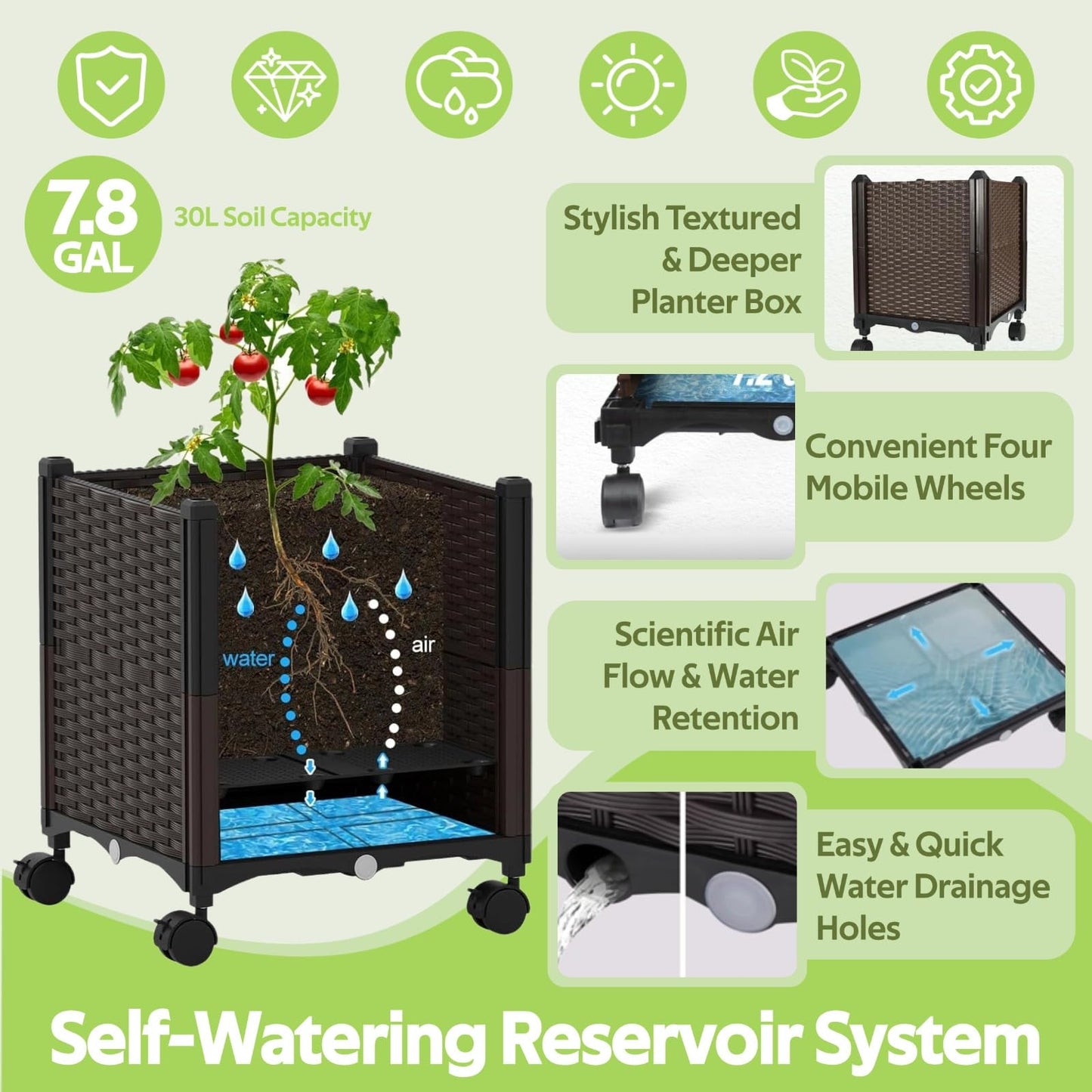 Jesosia Raised Garden Bed Planter Box with Tomato Cage - Self-Watering Tomato Planters with Trellis for Climbing Plants Outdoor - Vertical Gardening Tomatoes Pot with Trellis Wheels for Vegetable Vine