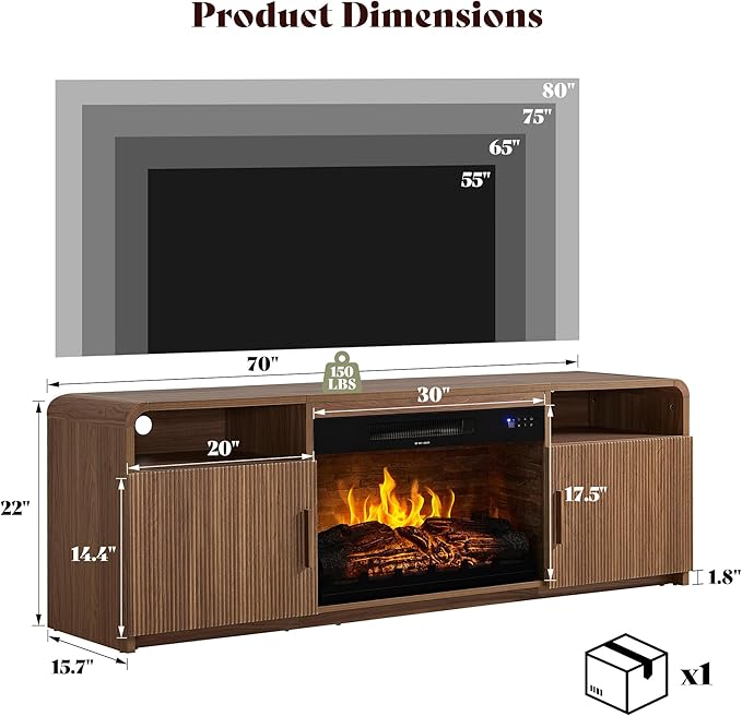 AMERLIFE 70" Fluted Fireplace TV Stand