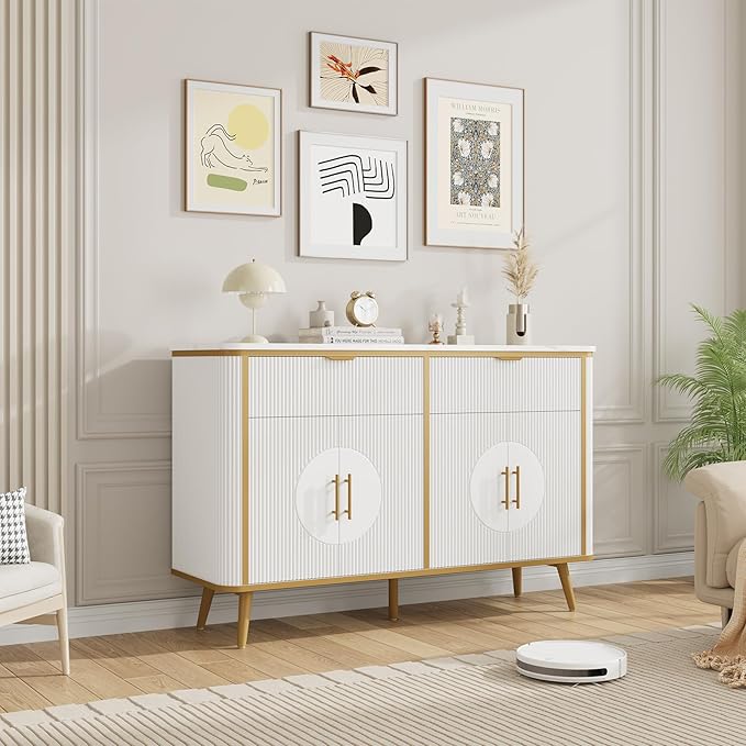 47.2" Buffet Storage Cabinet, Modern Fluted Coffee Bar Station