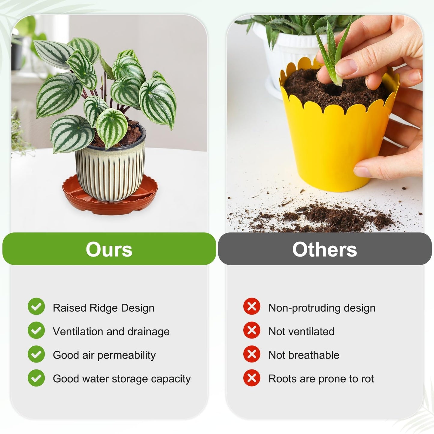 M METERXITY 4-Pack Plant Saucer, 8.3 Inch/21 cm Plastic Plant Trays Thicker for Pots/Indoor/Outdoor/Water Drainage and Protection, Flowerpot Drip Tray [Red]