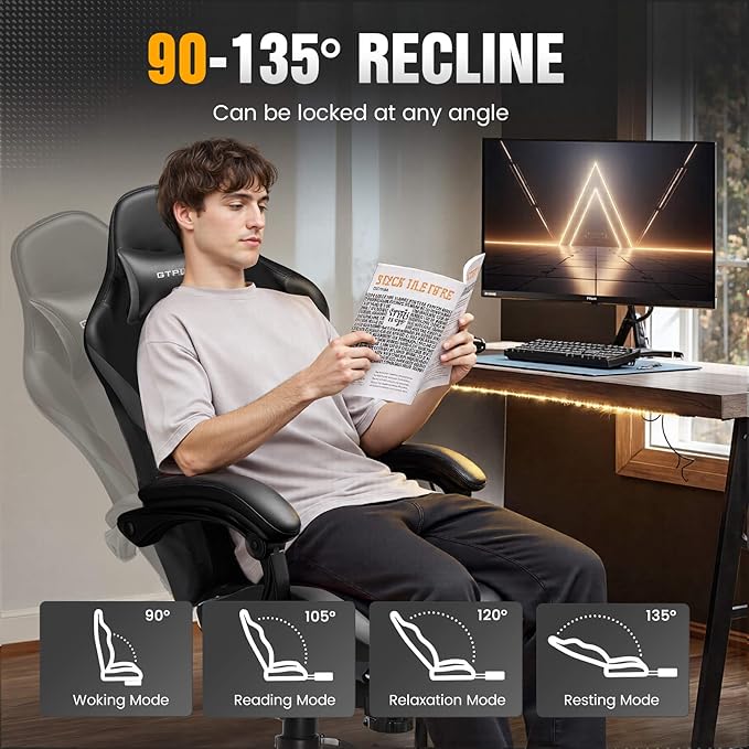 GTPLAYER Gaming Chair with Pocket Spring Cushion, Leather Office Chair with
