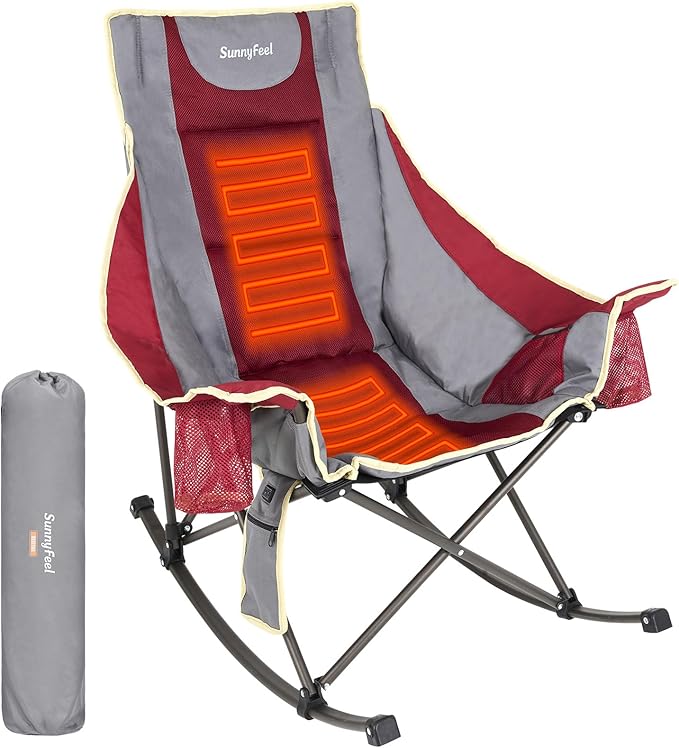 SUNNYFEEL Heated Rocking Camping Chair Fully Padded Patio Folding Chair