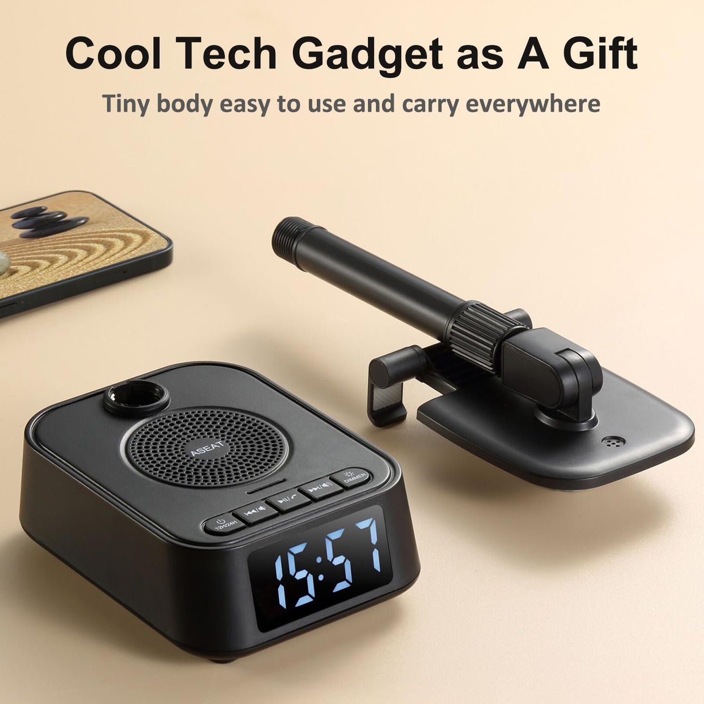 ASEAT Gifts for Men Women, Adjustable Phone Stand Bluetooth Speaker, Birthday Gifts Him Husband, Phone Holder for Kitchen Desk Bedroom, Cool Tech Gadget for Dad Mom Boyfriend, Christmas Ideal
