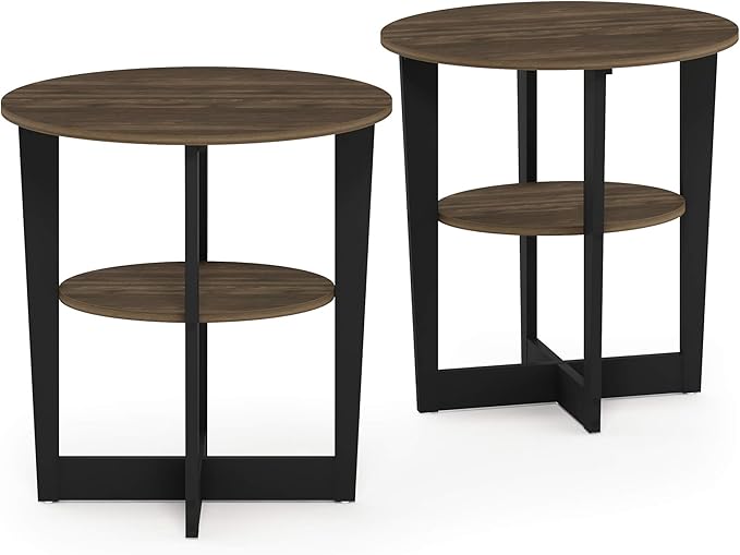Furinno JAYA Side Table Set of 2, 2-Tier Round Modern End Table