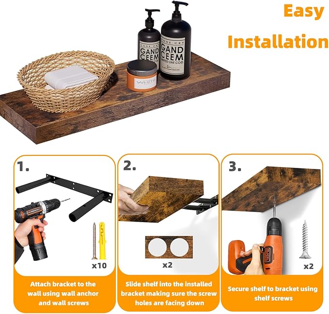 Rustic Brown Floating Shelves for Wall，24in Wall Mounted Display Ledge Shelves
