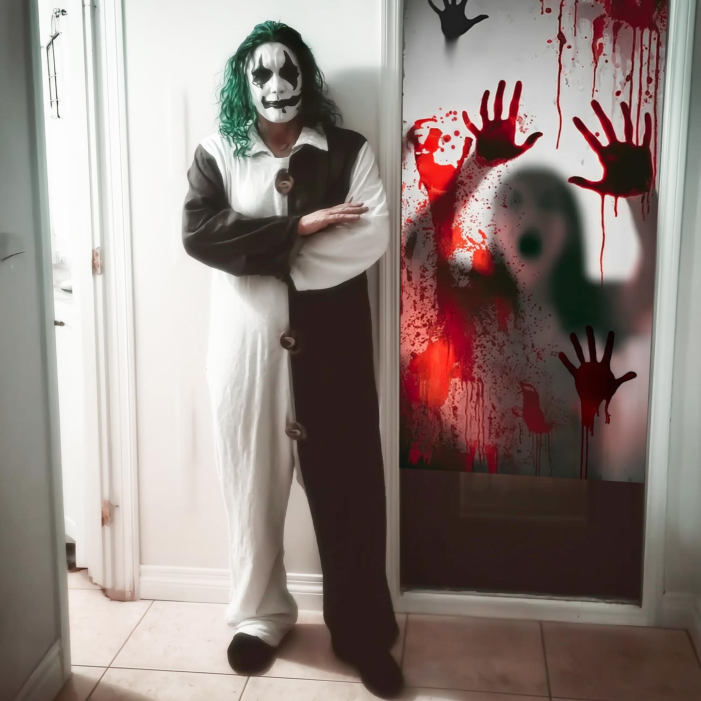 2PCS Halloween Giant Spooky Scary Window Posters - Creepy Party Decoration Haunted House Door Cover Creepy School Dormitory Window Cover 60" x 60"