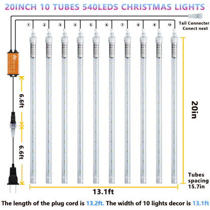 Roytong Purple Meteor Shower Lights, 10 Tube 540 LED 20 Inch Icicle Raindrop Lights for Halloween Tree Patio Garden Roof Eaves Outdoor Decor, Waterproof Plug (Can Connect 100 Sets)