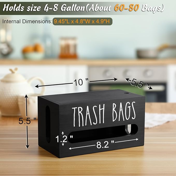 DRASTAR Trash Bag Dispenser, Trash Bag Holder Wall Mount, Wooden Trash Bag Holder for 4-8-gallon Trash Bags Roll Holder Countertop, Home Decor Under Kitchen Sink Organization