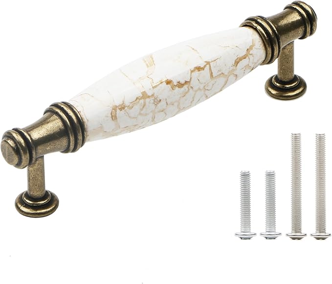 Set of 4 Marble Ceramic Handle Antique Cabinet Door Pull Modern Euro Style