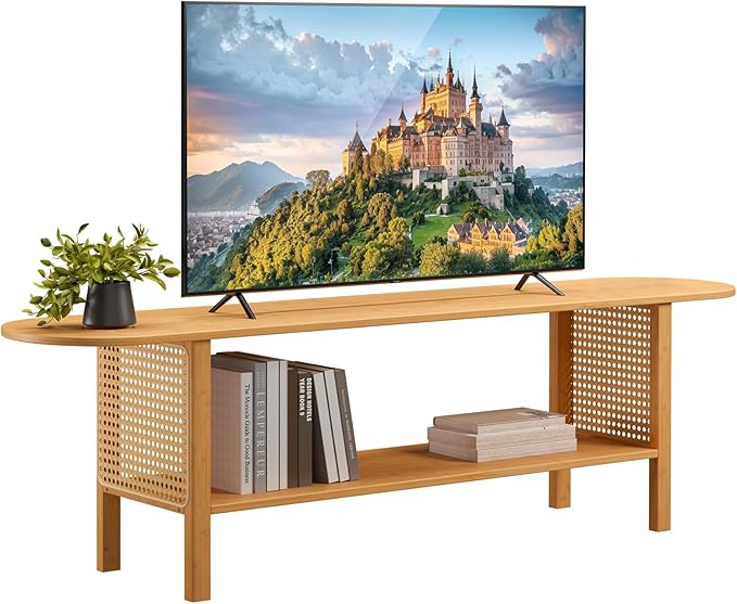 HollyHOME Bamboo TV Stand with Storage