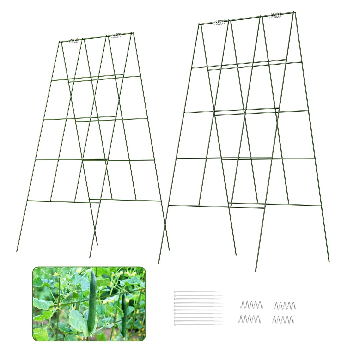 DOEWORKS Cucumber Trellis, 39" High Foldable A Frame Garden Trellis, 2 Pack, Plant Support for Climbing Cucumber, Beans, Tomatoes, Flowers, Green