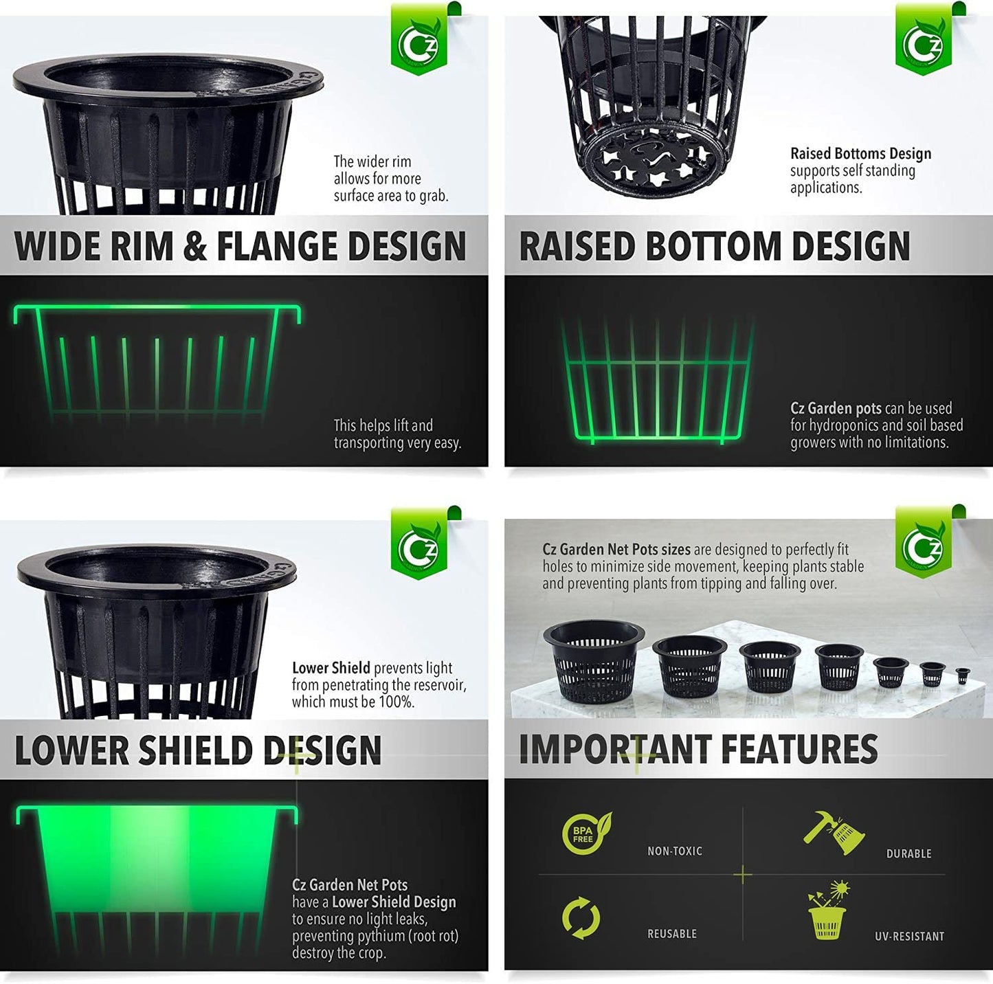 4 inch Net Pots Cz Garden All Star Round Heavy Duty Net Cups WIDE LIP Design - Orchids, Aquaponics, Hydroponics Slotted Mesh