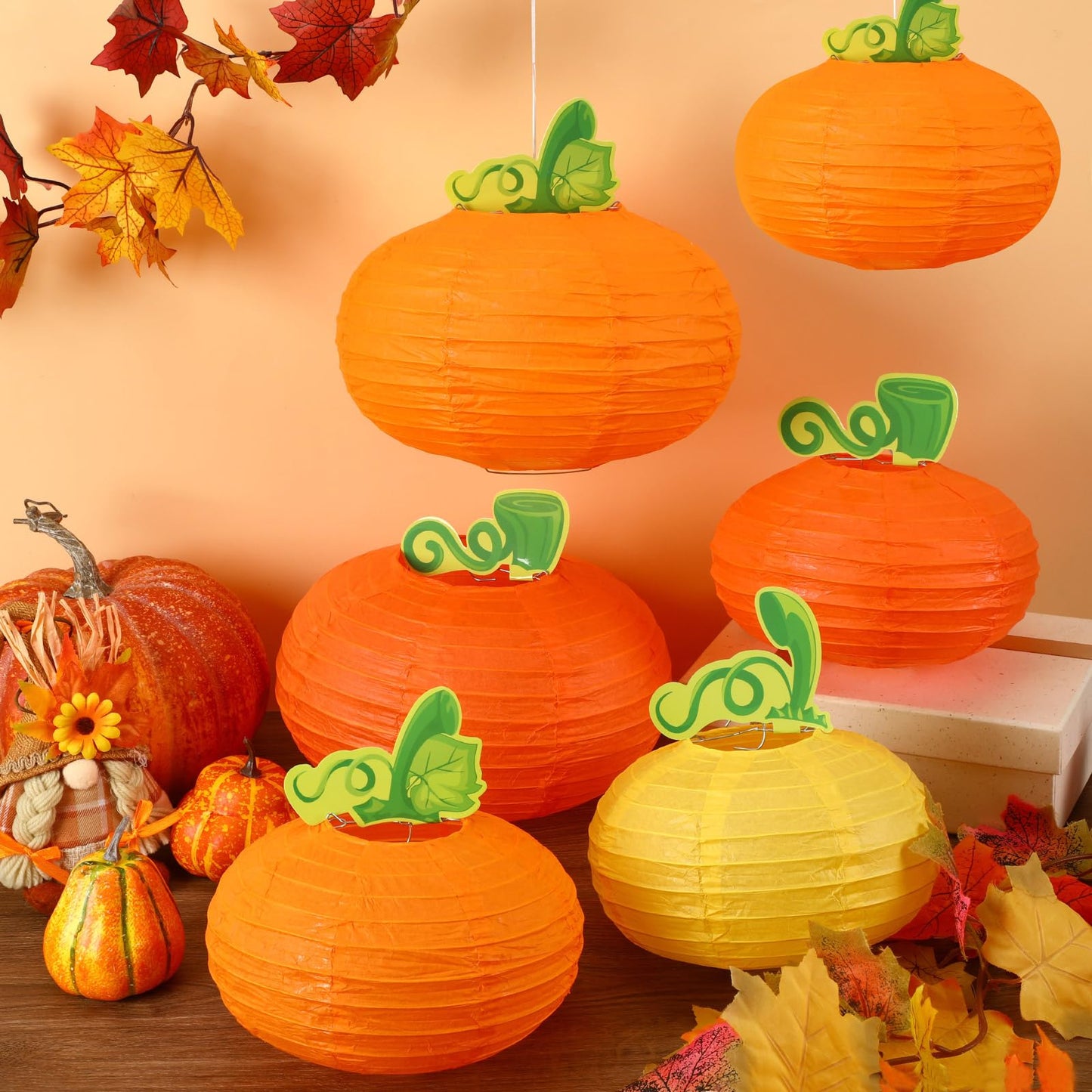 DECYOOL 12PCS Fall Thanksgiving Pumpkin Paper Lanterns 3D Pumpkin Hanging Honeycomb Centerpieces for Birthday Wedding Harvest Party Supply Decorations