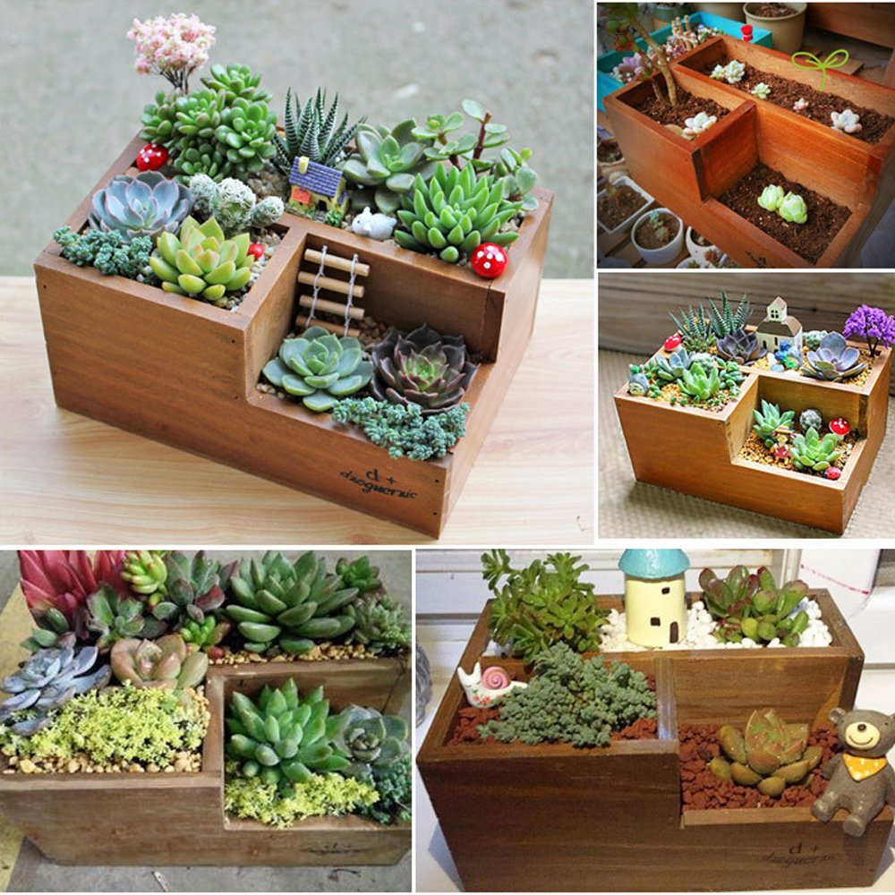 LSHCX Wooden Succulent Flower Planter Box Desk Organizer Pencil Holder