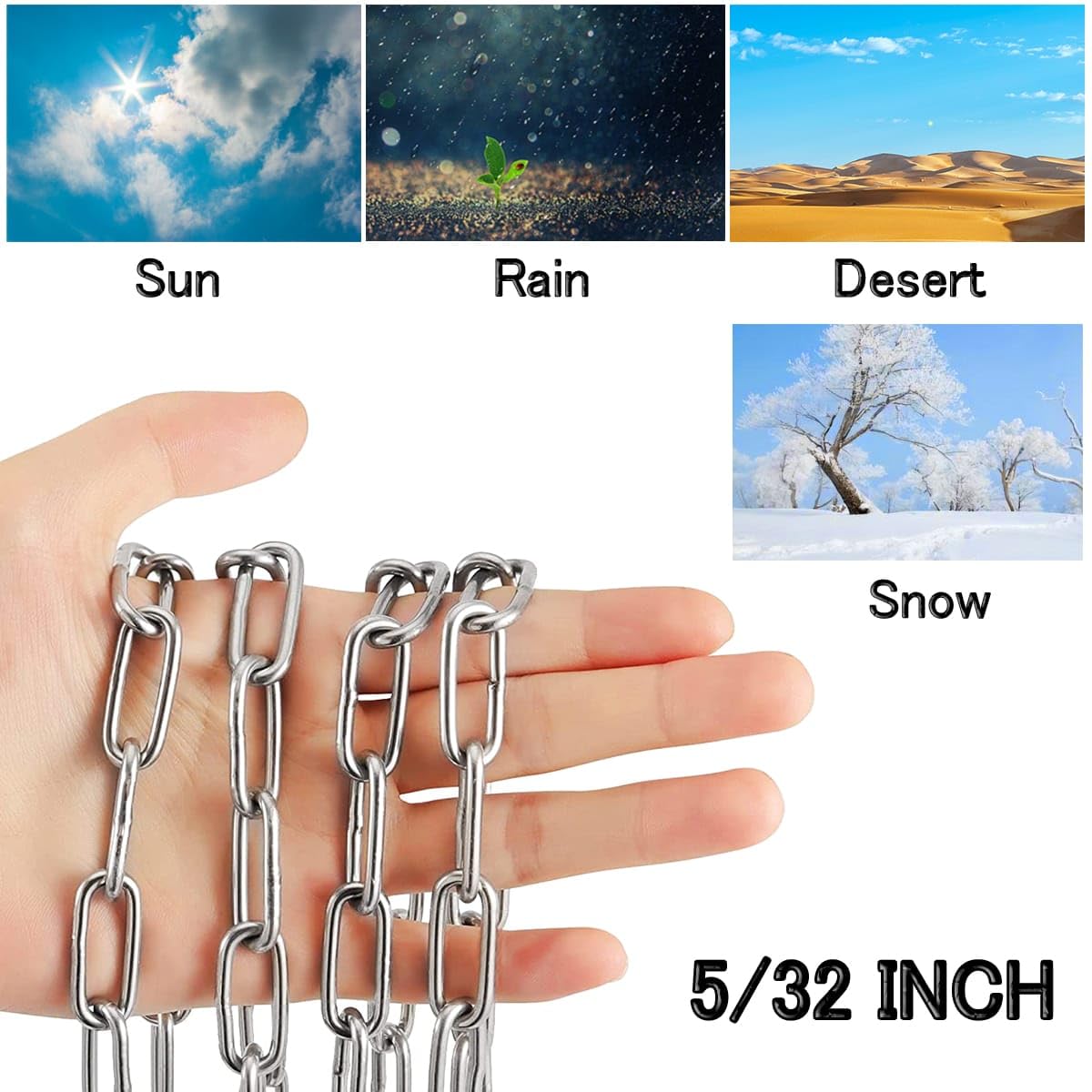 Stainless Steel Chain, Lsqurel 5/16inch Heavy Duty Chain Link Chain 13ft Safety Chain Utility Chain Metal Chain for Indoor and Outdoor (5/16in-13ft)