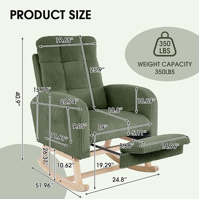 NIOIIKIT Nursery Rocking Chair, Corduroy Upholstered Rocking Chair