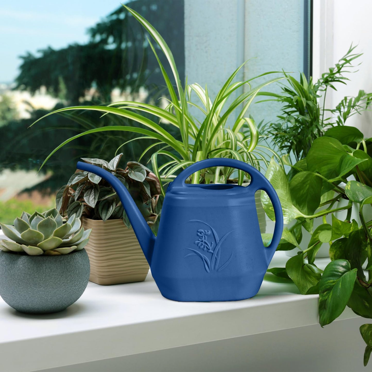 ZXJ Plant Watering Can - for Indoor and Outdoor Home Garden Plants - with Long Spout - Blue - 1/2 Gallon