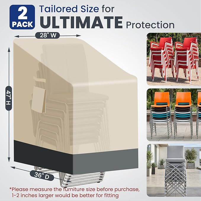 Extra Heavy Duty Stackable Patio Chair Covers Waterproof 2 Pack, Patio