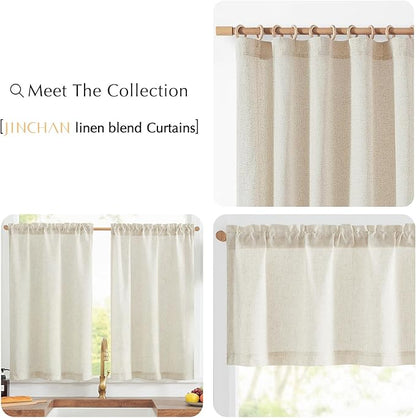 jinchan Linen Textured Tier Curtains 24 Inch for Kitchen Windows Country Farmhouse Cafe Small Curtain Rustic Light Filtering Half Curtains for Living Room Laundry Bathroom Rod Pocket 2 Panels Crude