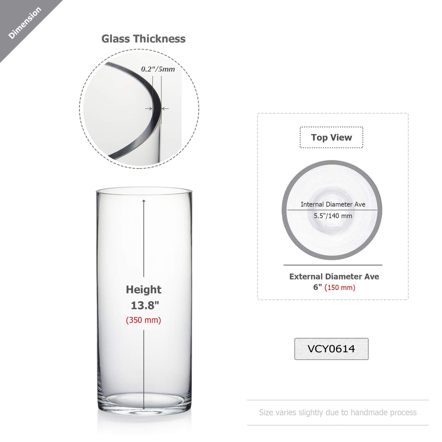 WGV Cylinder Vase Bulk, Width 6", Height 14", Clear Glass Container Terrarium Candle Holder for Wedding Centerpiece, Party Event, Home Decor, 6 Pieces
