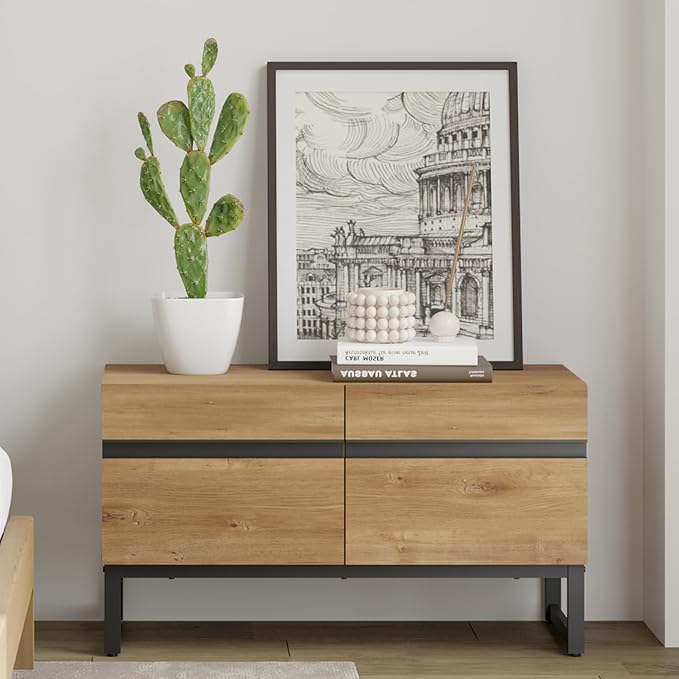 WAMPAT Modern TV Stand for 26-40 Inch TVs, Wood Entertainment Center