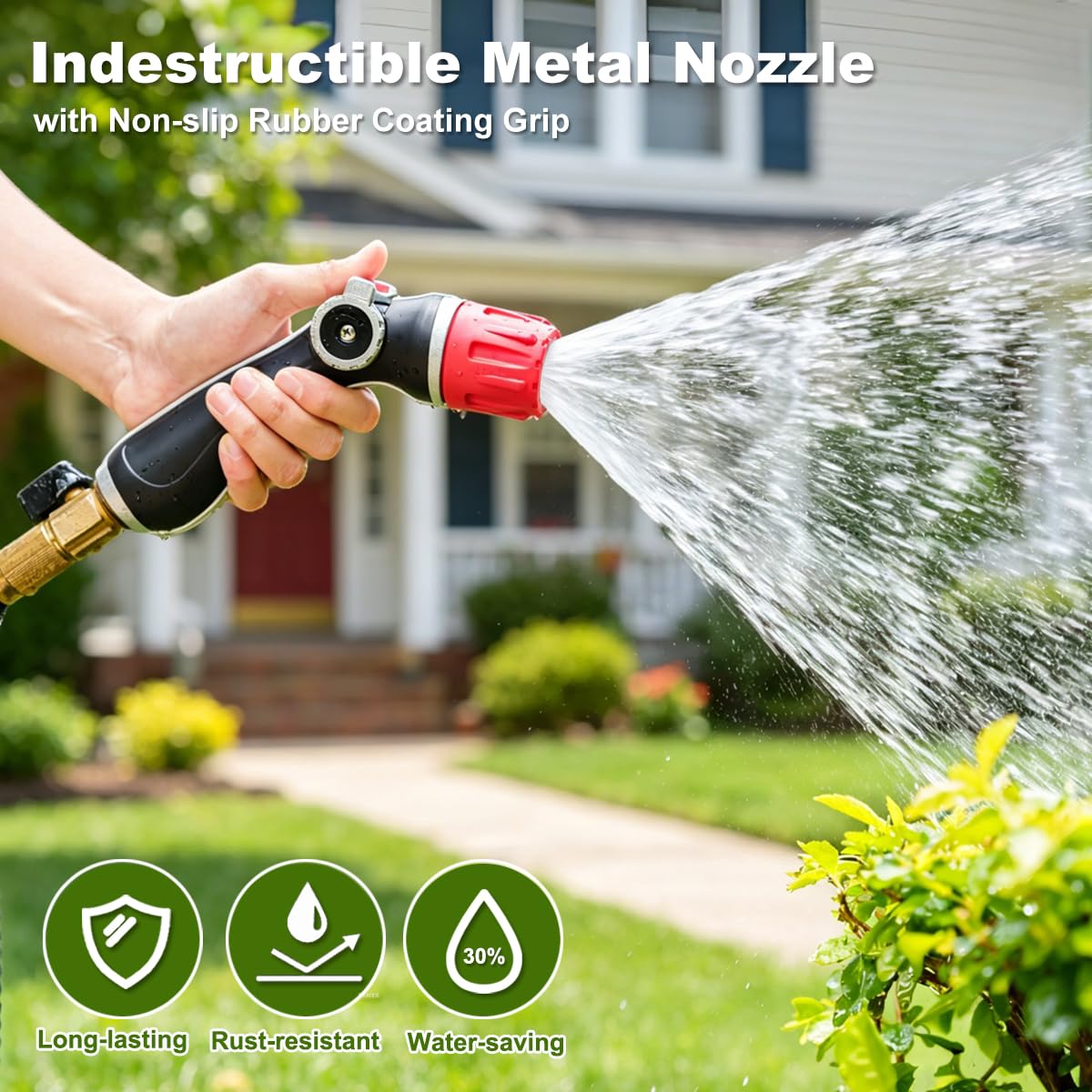 FANHAO Metal Thumb Control Adjustable Nozzle with 30% Higher Water Flow, Heavy Duty Garden Hose Nozzle High Pressure Water Nozzle, Adjustable Spray Patterns for Lawn Watering, Car Washing, Cleaning