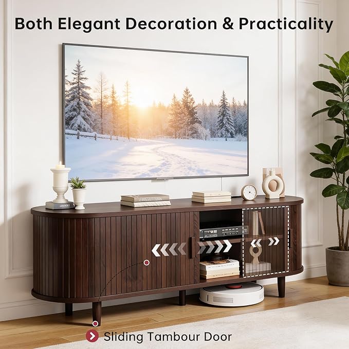 58" Mid Century Modern TV Stand, Wood TV Consoles