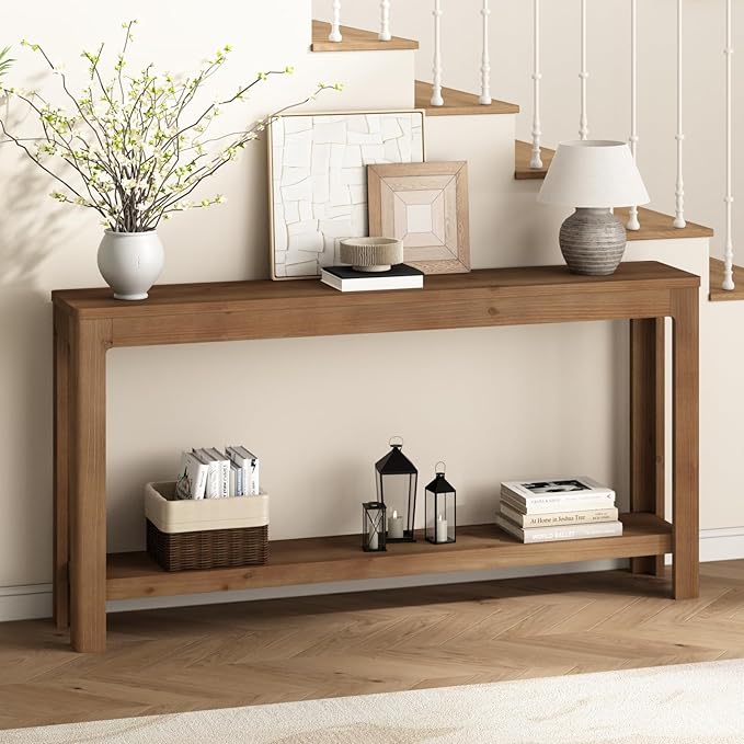Solid Wood Console Table 63", Farmhouse Sofa Table