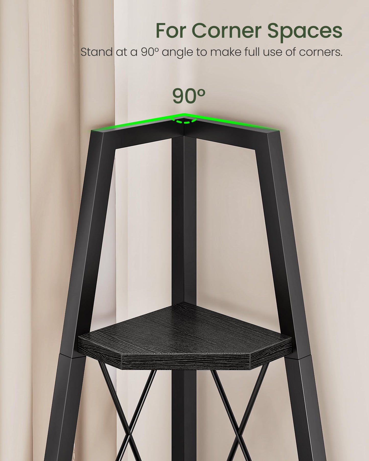 CHOEZON 5-Tier Corner Shelf, Corner Bookshelf, Ladder Shelf, Floor Standing Storage Rack, Open Display Stand, Plant Stand, for Living Room, Bedroom, Study, Bathroom, Black TCJ22BB