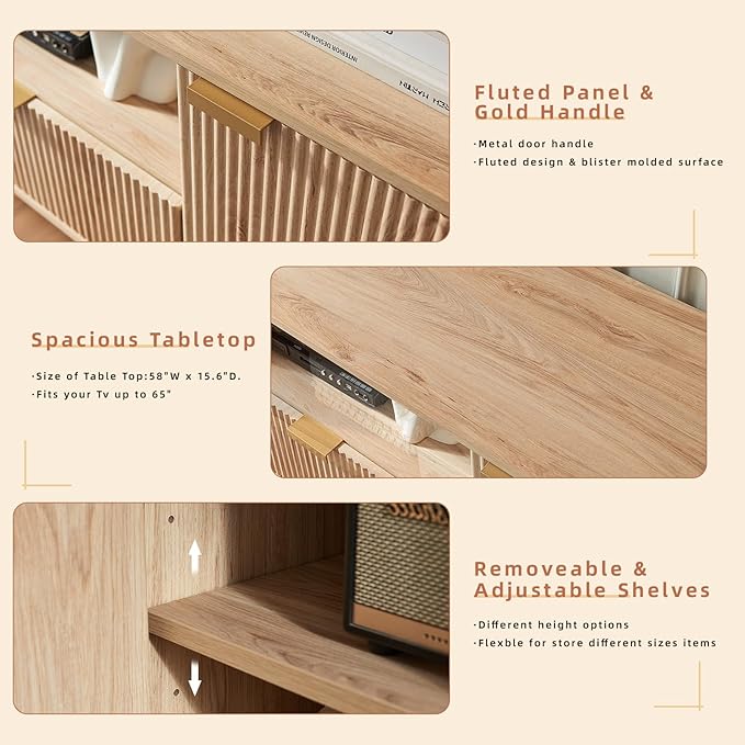 Okvnbjk Modern TV Stand for 65 Inch TV, TV Consoles for Living Room, Media