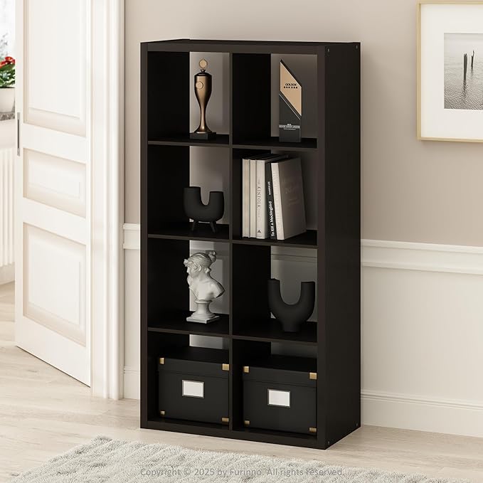 Furinno Simple Cube Storage Organizer, 8-Cube Display Shelf, Open Back Shelving
