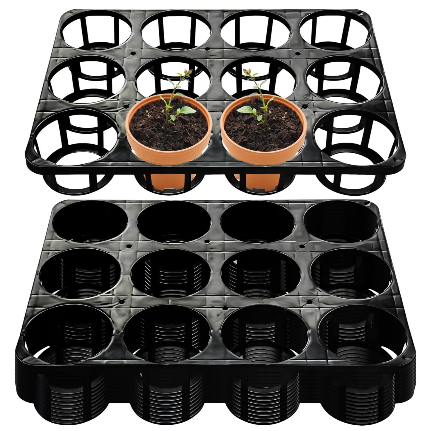 10 Pcs 12 Cell Plant Trays for Pots, Round Plastic Nursery Planter Tray, Indoor Gardening Use, Ideal for 4 Inch Nursery Pots