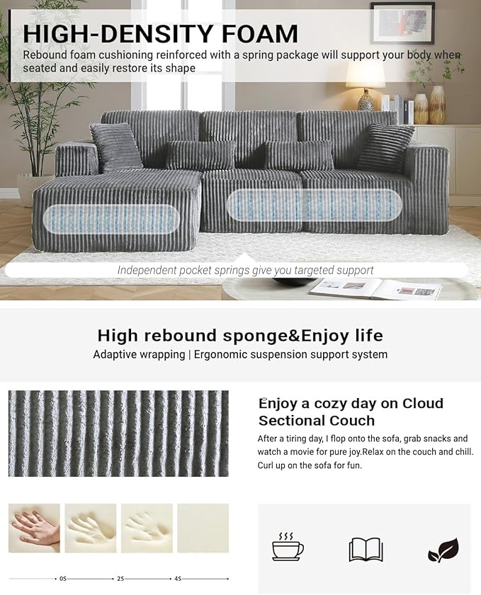 110" Cloud Sectional Couch, Modular Sectional Sofa