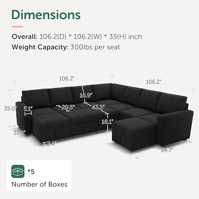 HONBAY Modular Sectional Sleeper Sofa