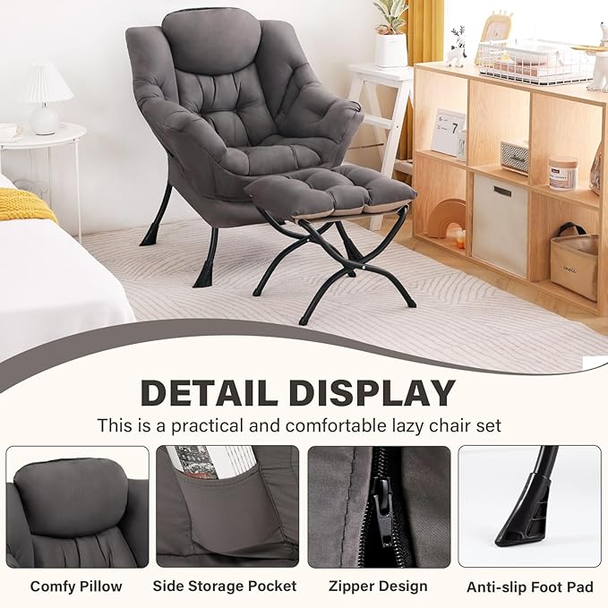 Lazy Chair with Ottoman, Modern Accent Chair Contemporary Sofa Chair with