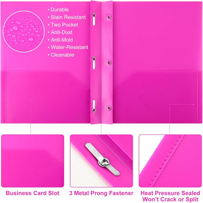 Patelai 48 Pcs Plastic Folders with 2 Pockets and 3 Prongs Home Folders with Card Slot Letter Size Heavy Duty Report Covers for Back to School(Dark Purple,Classic)