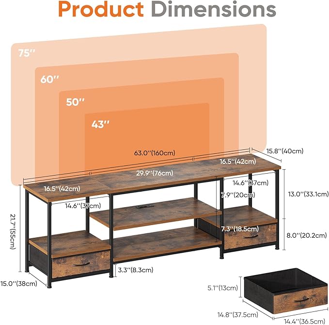 DUMOS 63 inch TV Stand, Entertainment Center