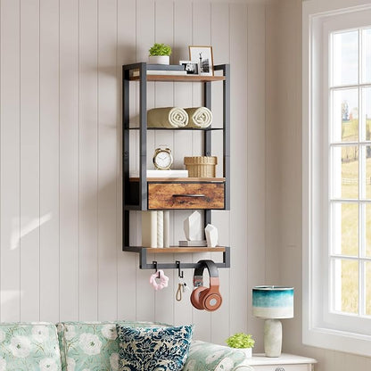 HOOBRO Blanket Ladder and Towel Rack for Bathroom, Drying and Display Rack with Shelf, Towel Bar with Hanging Rod, BF52CJ01-BF11LB01