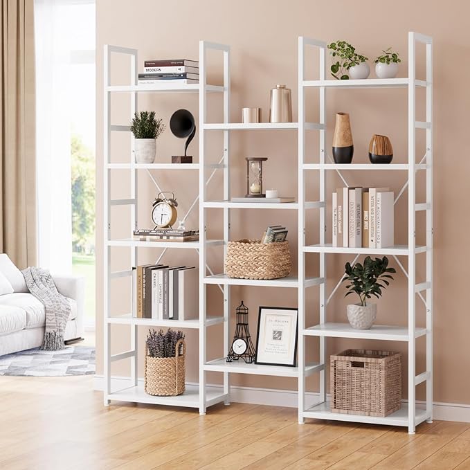 NUMENN Triple Column 5 Tier Bookshelf, Bookcase