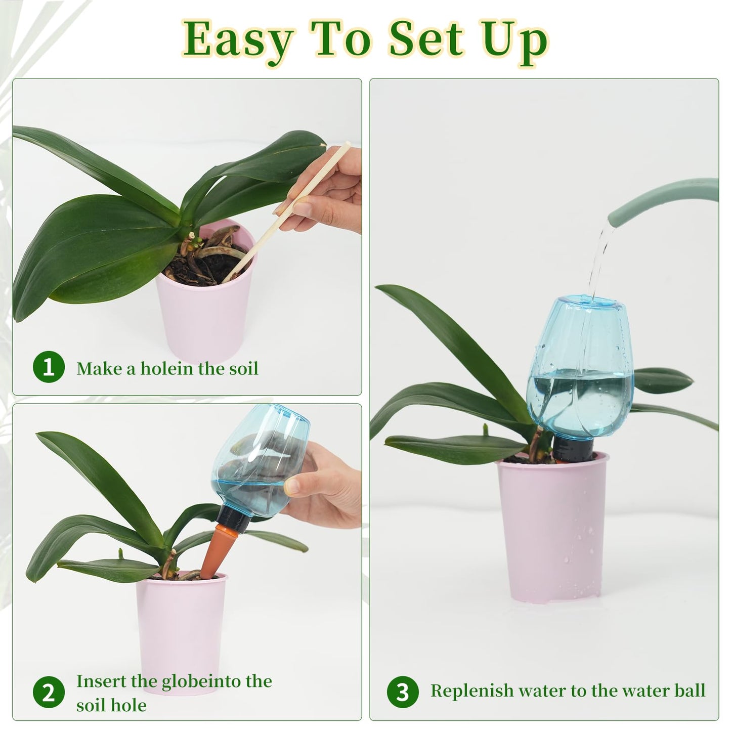 GEWOSI 6pcs Plant Self Watering Globes, Plastic Water Bulbs Top Fill, 12.3 oz Plant Watering Devices System Slow Release Terracotta, Water Spikes Stakes for Indoor (Blue-6pack)