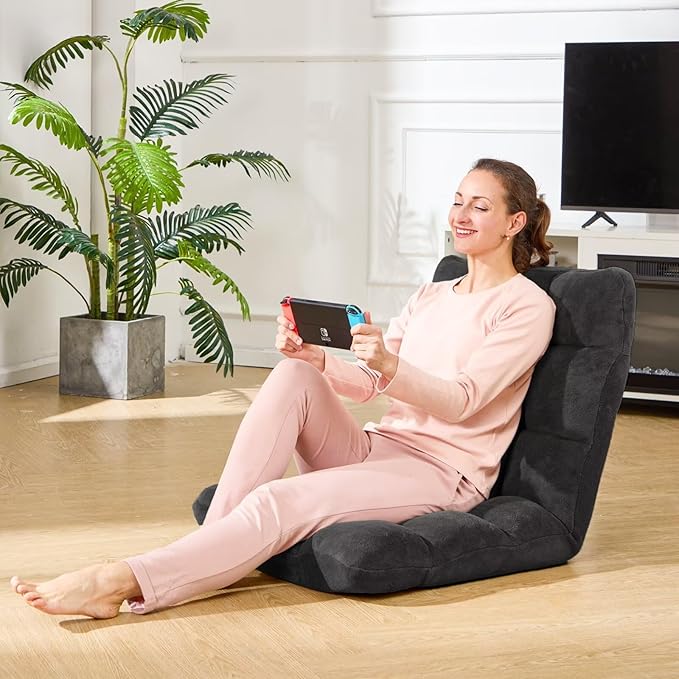 Folding Floor Gaming Chair, 14-Position Adjustable Backrest, Skin-Friendly