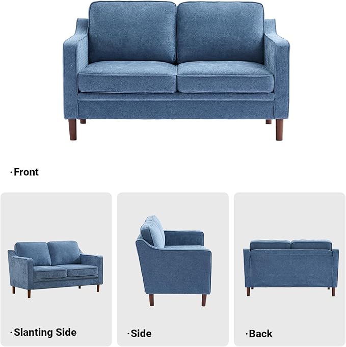 Kingfun 56" Chenille Sofa, Loveseat Couch, Mid Century Modern Love Seat Couches
