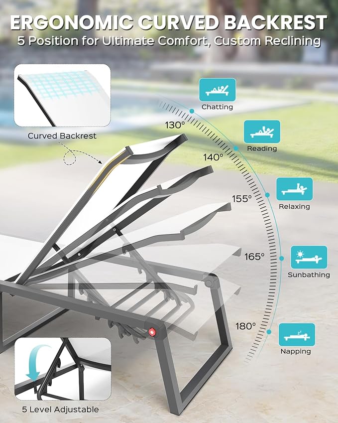 Aluminum Chaise Lounge Chair Outdoor, Foldable& No Assembly Patio Pool Lounge