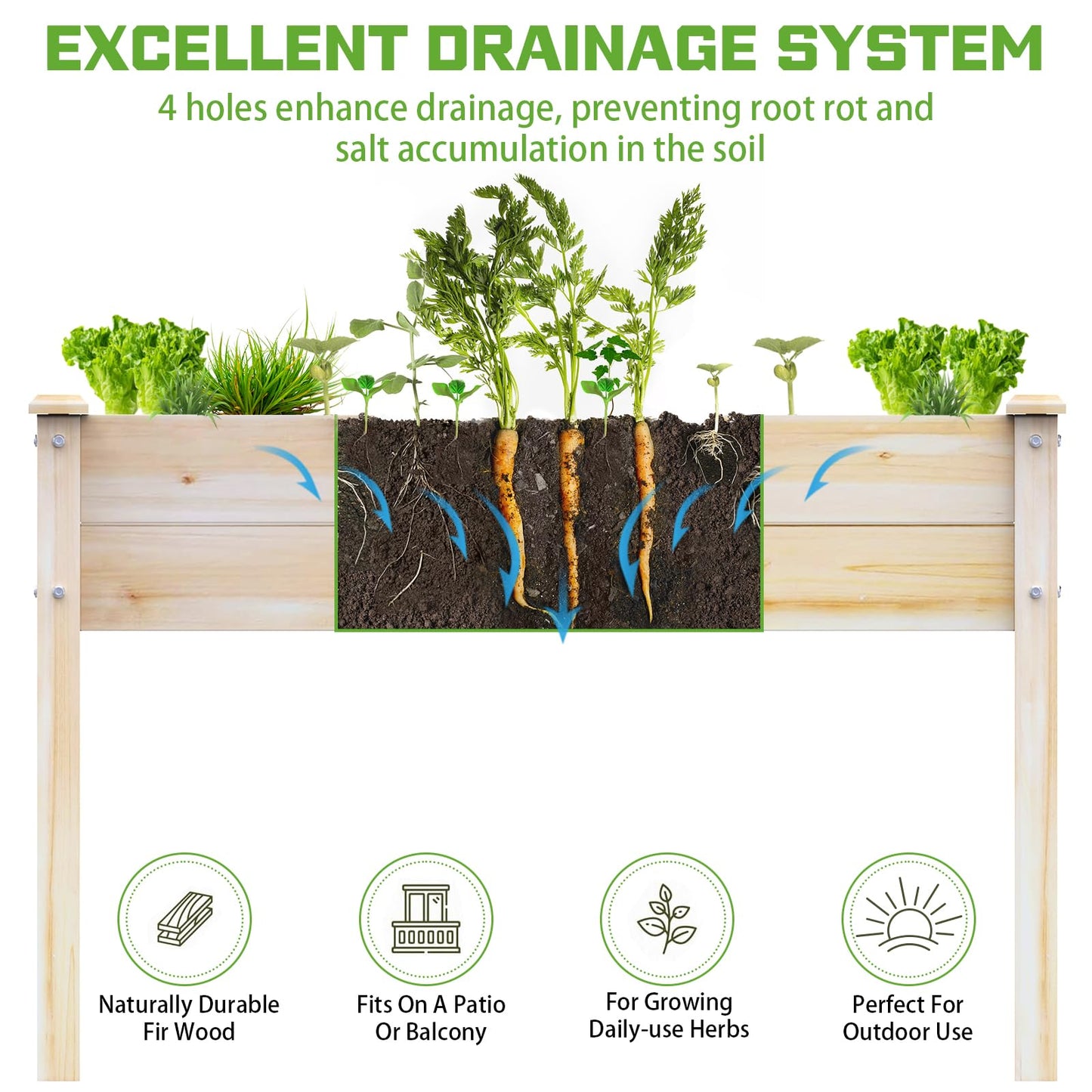 48x24x31IN Elevated Wooden Raised Garden Bed with Legs, Reinforced Large Planter Box for Vegetable Flower Herb Outdoor, Standing Growing Bed forGardening/Backyard/Patio/Balcony, Liner Included